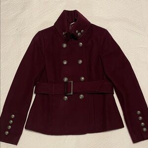 Black Rivet wool Military double breast Burgundy Maroon pea coat Silver buttons